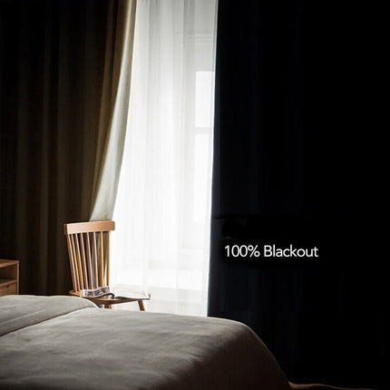 Blå mörkläggningsgardin Kross i linnestruktur