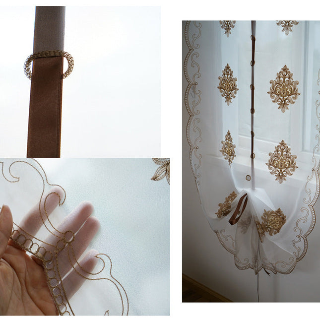 Tunn hissgardin med broderat mönster