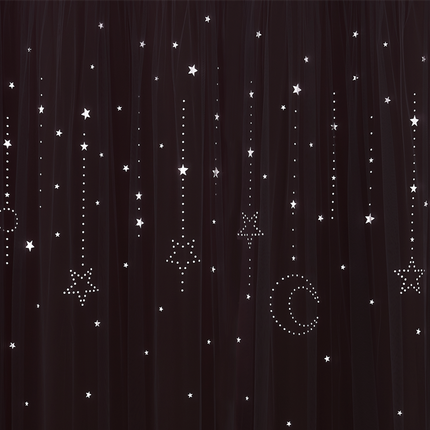 Grå mörkläggningsgardin med stjärnformad tyll