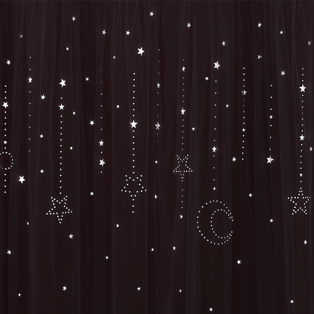 Grå mörkläggningsgardin med stjärnformad tyll