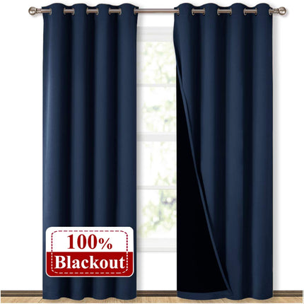 Mörkblå mörkläggningsgardin med öljetter