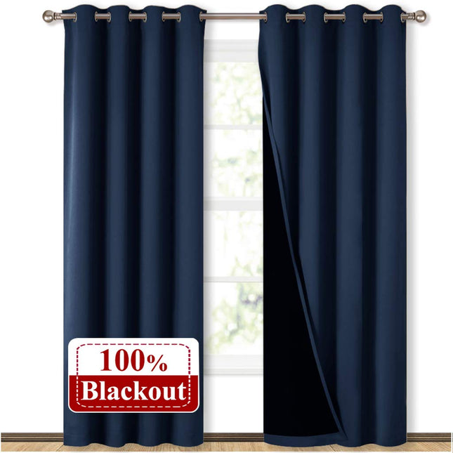 Mörkblå mörkläggningsgardin med öljetter