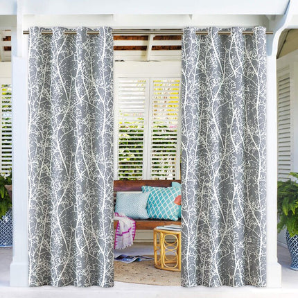 Mönstrad utomhusgardin med grenmotiv