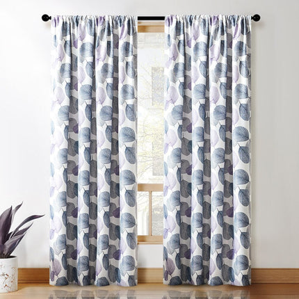 Mörkläggningsgardin med lila och gråa löv