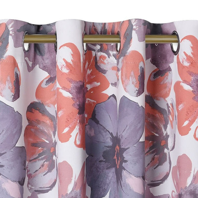 Gardin med blommigt akvarellmönster för sovrum