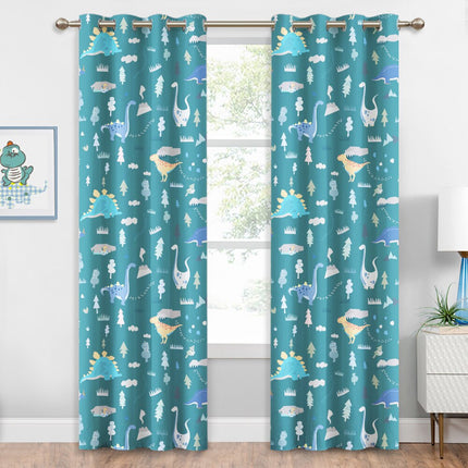 Petrolblå mörkläggningsgardin med dinosaurier