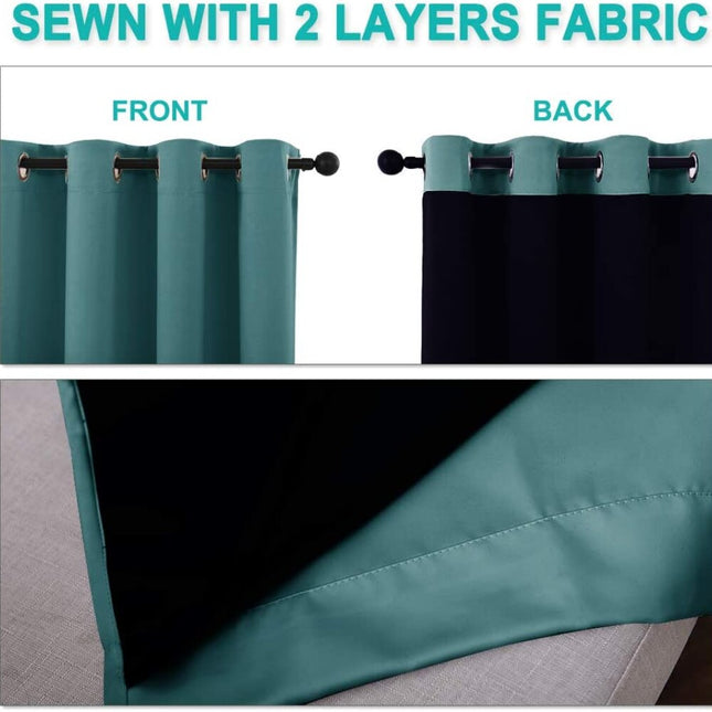 Petrolblå mörkläggningsgardin med öljetter