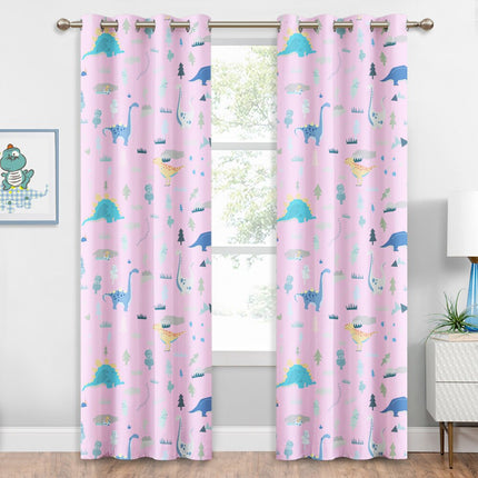 Rosa mörkläggningsgardin för barnrum dinosaurier