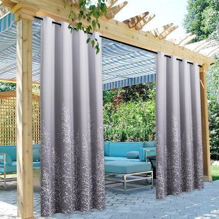 Mönstrad utomhusgardin med botaniskt tryck
