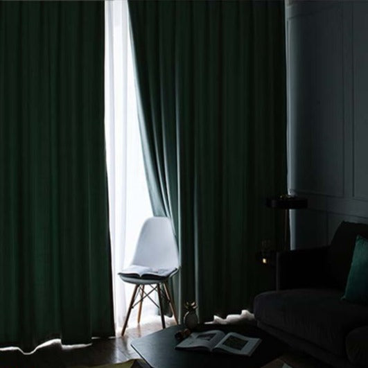 Vattengrön mörkläggningsgardin med linnelook.