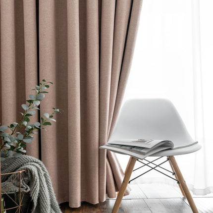 Laxrosa mörkläggningsgardin med linnelook