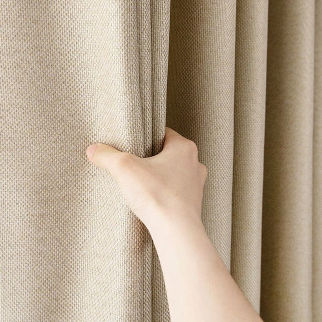 Beige mörkläggningsgardin i linnelook