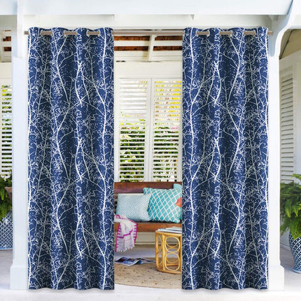 Mönstrad utomhusgardin med grenmotiv