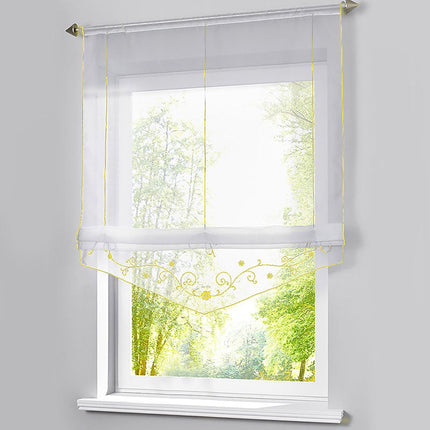 Hissgardin med broderi för köksfönster