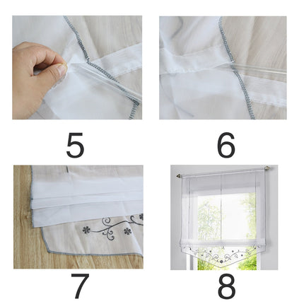 Hissgardin med broderi för köksfönster