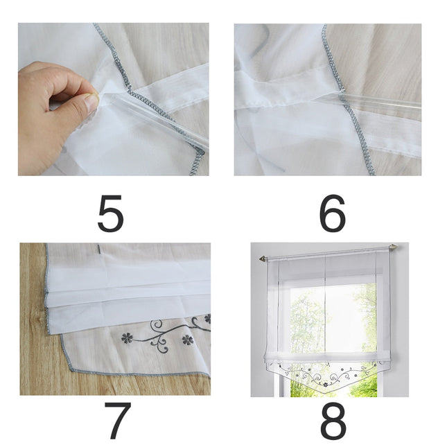 Hissgardin med broderi för köksfönster