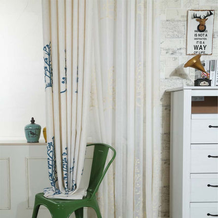 Broderad mörkläggningsgardin i linnelook