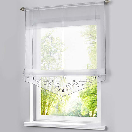 Hissgardin med broderi för köksfönster