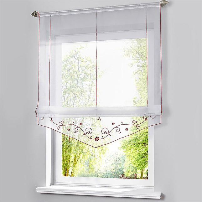 Hissgardin med broderi för köksfönster