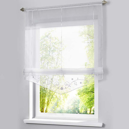 Hissgardin med broderi för köksfönster