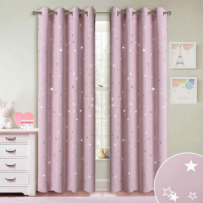 Rosa mörkläggningsgardin med stjärnor