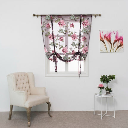 Tunn hissgardin med blommigt lantligt mönster