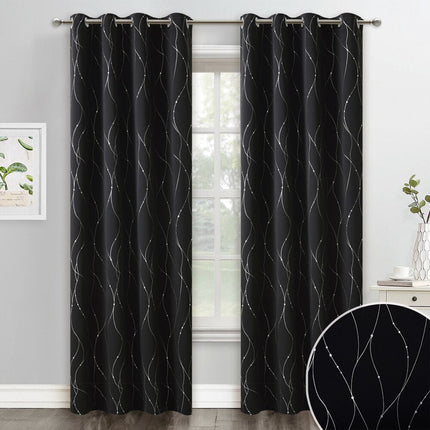 Svart mörkläggningsgardin med vågigt mönster