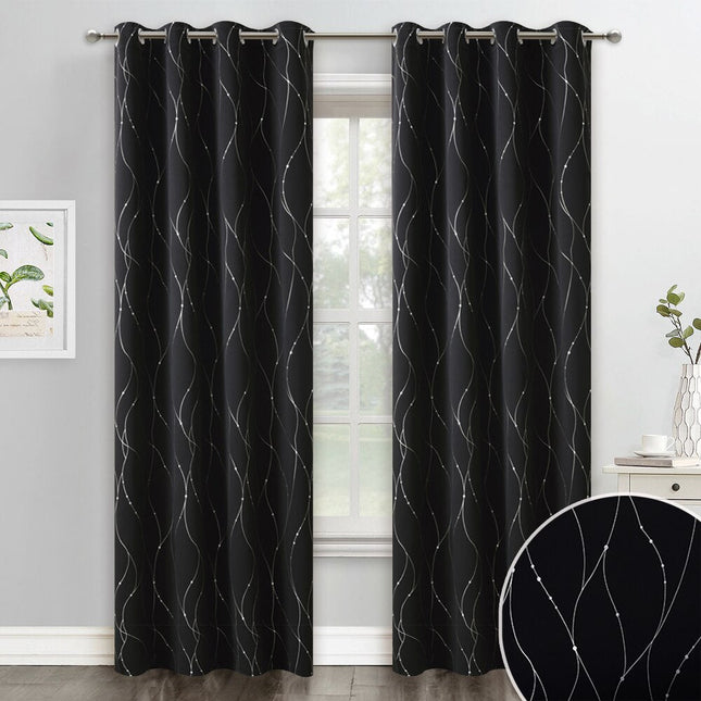 Svart mörkläggningsgardin med vågigt mönster