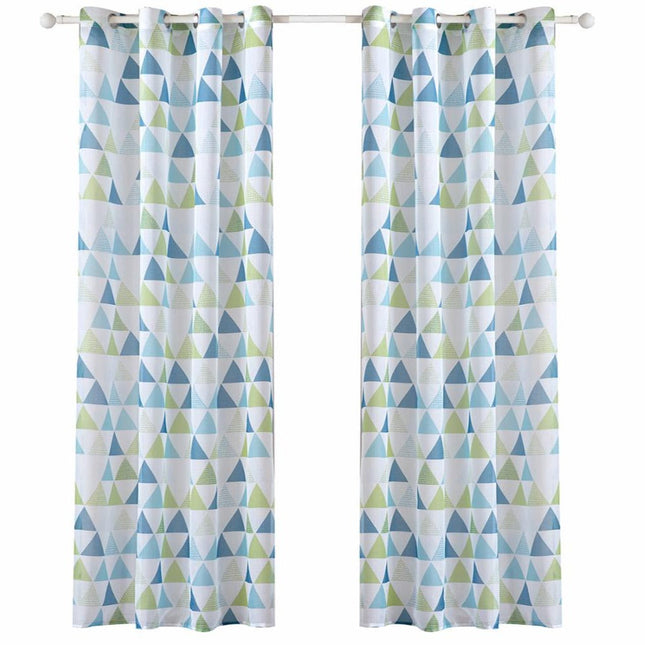 Gardin med geometriska blå trianglar