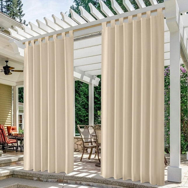 Beige utomhusgardin med hällor