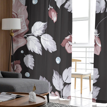 Svart tunn gardin med rosa rosor