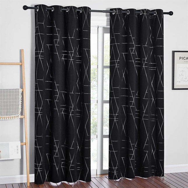 Svart mörkläggningsgardin med silverlinjer