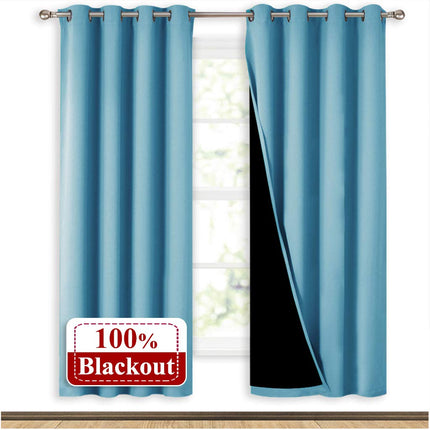 Turkosblå mörkläggningsgardin med öljetter