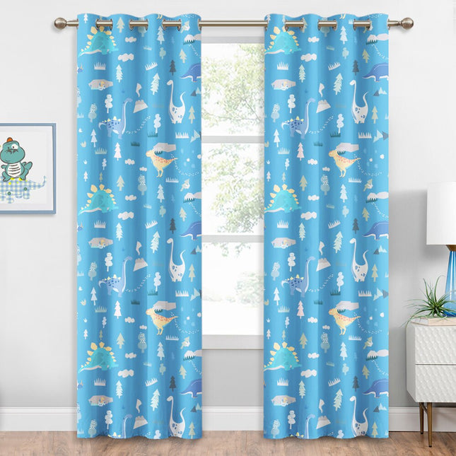 Blå mörkläggningsgardin för barnrum dinosaurier