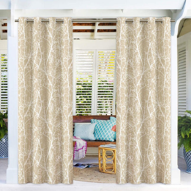 Mönstrad utomhusgardin med grenmotiv