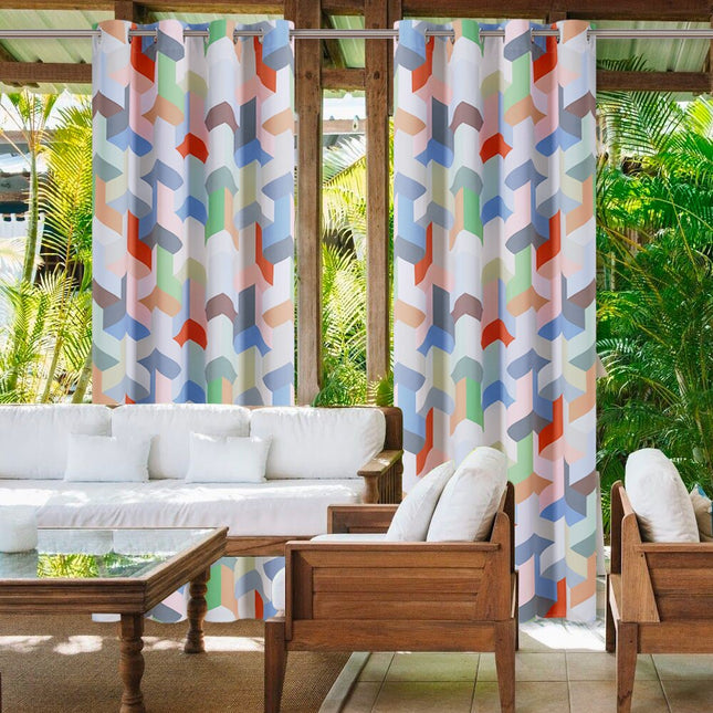 Utomhusgardin med färgglatt geometriskt mönster