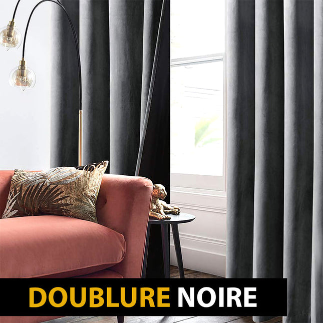 Grå mörkläggningsgardin i sammet Velvetine