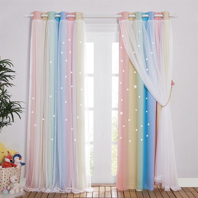 Regnbågsgardin med stjärnor för barnrum
