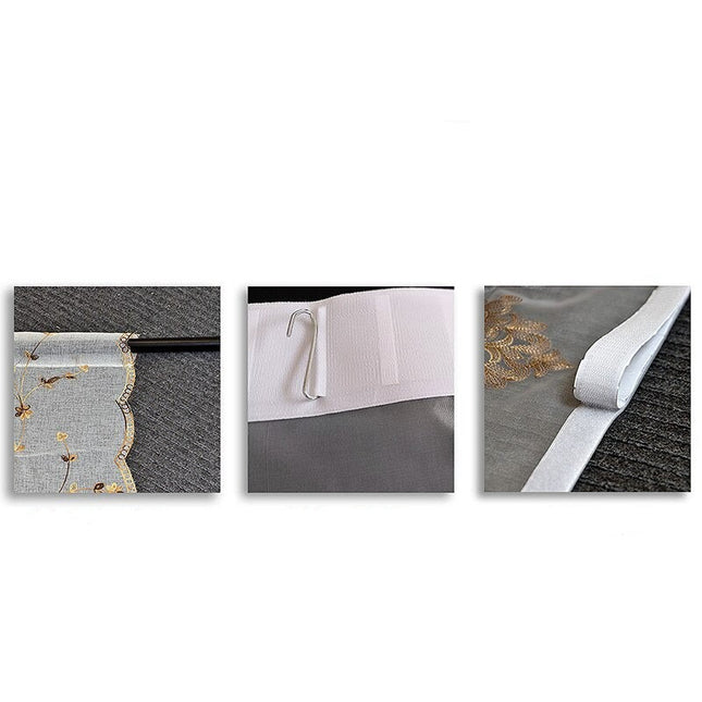 Tunn hissgardin med broderat mönster