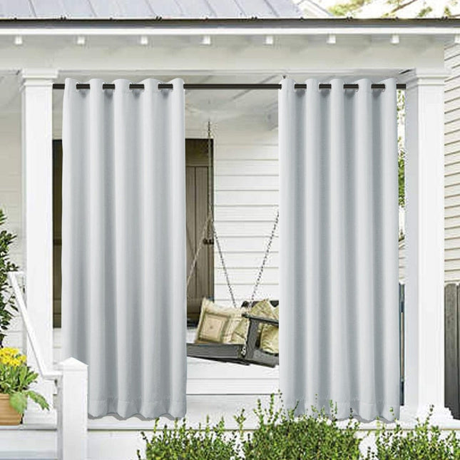 Enkel vit utomhusgardin med öljetter