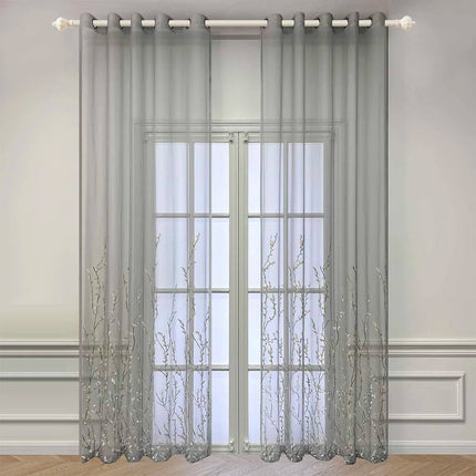 Skir gardin med broderat grenmönster