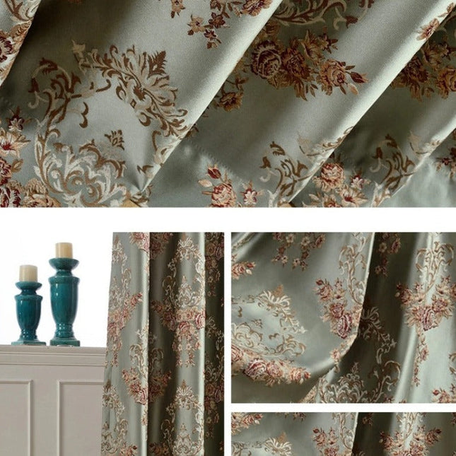 Mörkläggningsgardin i jacquard med blommönster