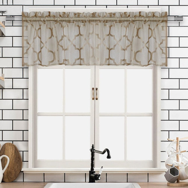 Mönstrad cafégardin för litet köksfönster