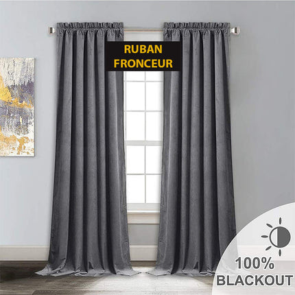 Grå mörkläggningsgardin i sammet Velvetine