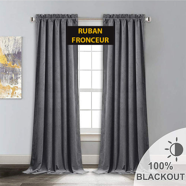 Grå mörkläggningsgardin i sammet Velvetine