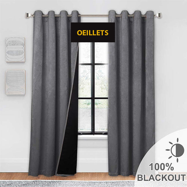 Grå mörkläggningsgardin i sammet Velvetine