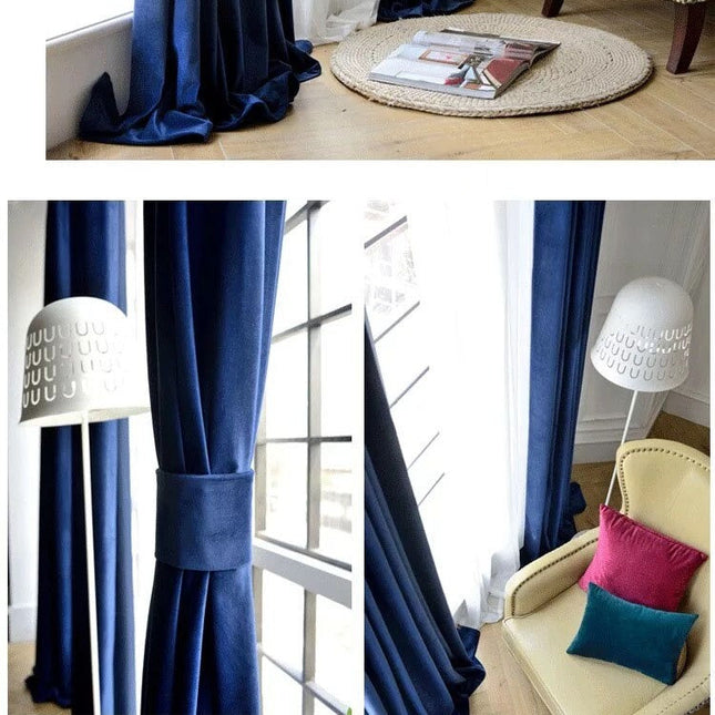 Blå mörkläggningsgardin i sammet med öljetter