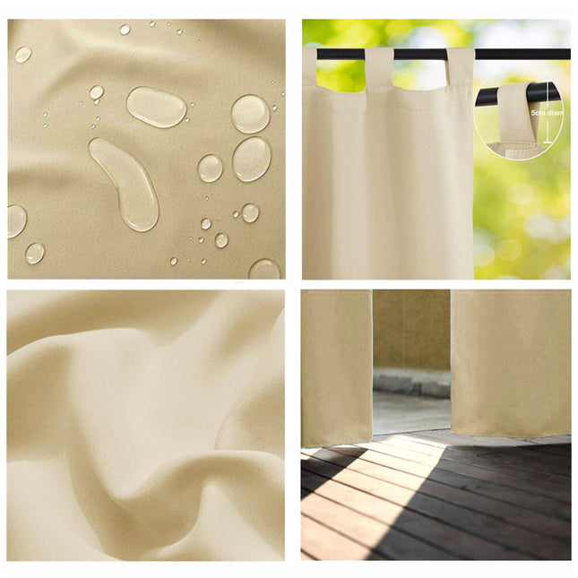 Beige utomhusgardin med hällor